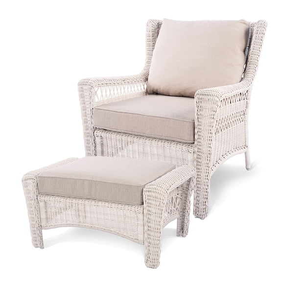 Krikacy Patio Rattan Armchair With Ottoman,HDPE All-Weather Hand-woven Wicker,for Porch Deck,Beige