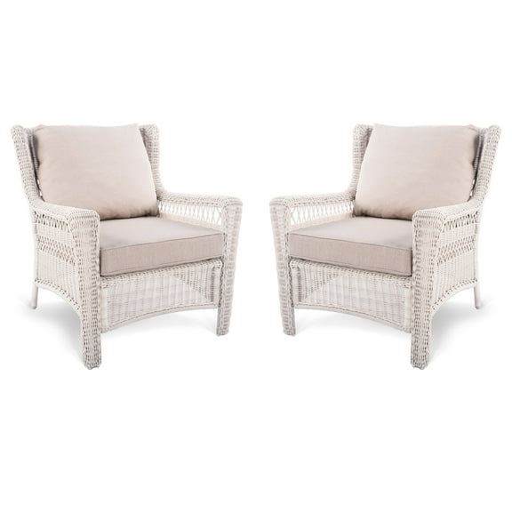 Krikacy Patio Rattan Armchairs Set of 2,HDPE All-Weather Hand-woven Wicker,for Porch Deck,Beige