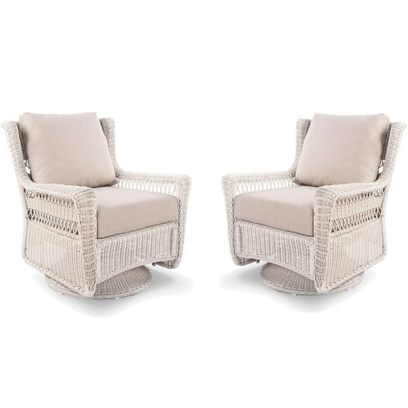 Krikacy Patio Rattan Swivel Rocking Chair Set of 2,All-Weather HDPE Wicker,for Porch Deck,Beige