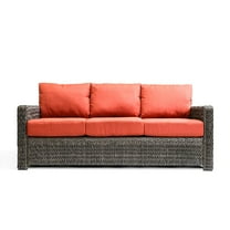 Krikacy Outdoor Wicker 3-Seater Sofa All-Weather HDPE Wide-Seated Furniture w/Thick Cushions, Orange