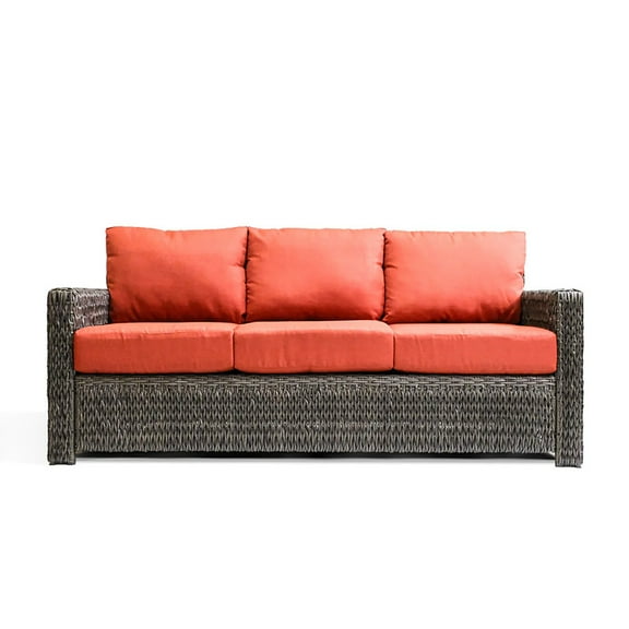 Krikacy Outdoor Wicker 3-Seater Sofa All-Weather HDPE Wide-Seated Furniture w/Thick Cushions, Orange