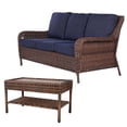 thumbnail image 1 of Krikacy Three-Seat Sofa With Coffee Table, All-Weather HDPE Hand-Woven Rattan for Patio Deck,Blue, 1 of 8