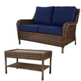 thumbnail image 1 of Krikacy Wicker Loveseat With Coffee Table, All-Weather HDPE Hand-Woven Rattan for Patio Deck,Blue, 1 of 6