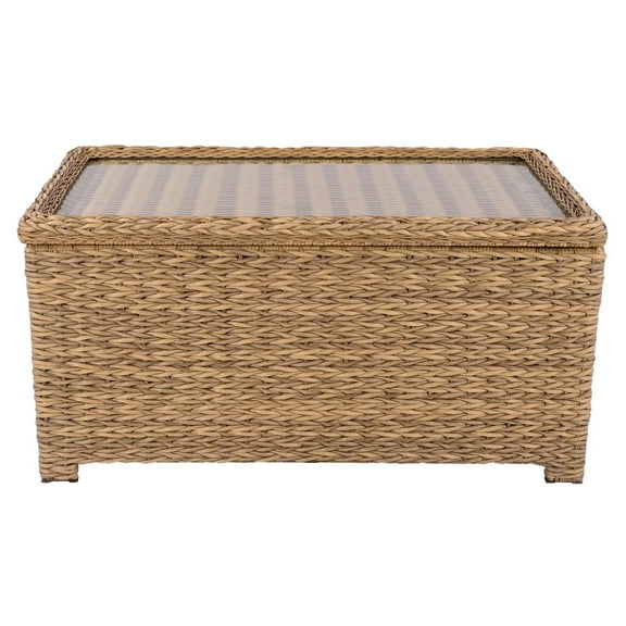 Krikacy Wicker Storage Cabinet Coffee Table,All-Weather HDPE Hand-Woven Rattan End Table,Light Brown