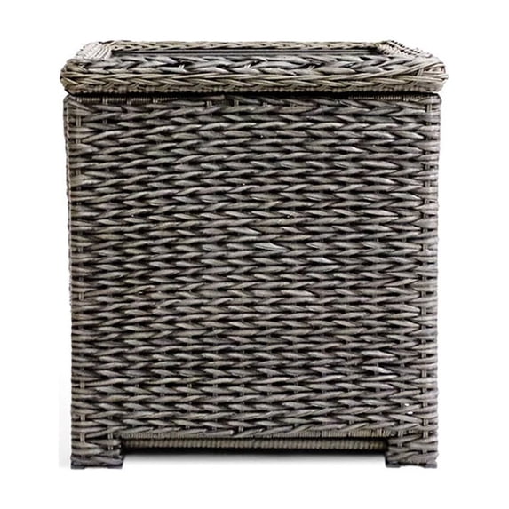Krikacy Outdoor Storage Side Table, All-Weather HDPE Rattan Frame w/Tempered Glass Flip Top, Brown