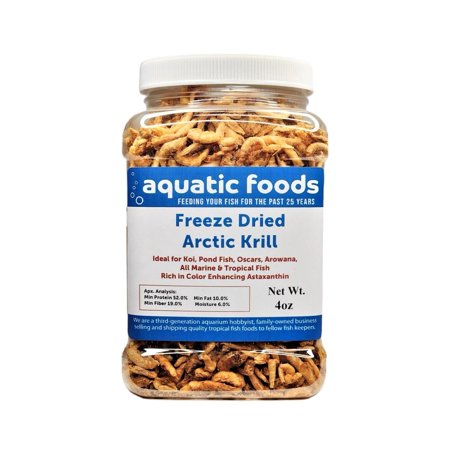 Krill Bits--Freeze Dried Floating Arctic Krill Bits, High in Natural Astaxanthin for Color for All Tropical Fish, Koi, Turtles, Reptiles, Rodents, Cats…4oz Med Jar