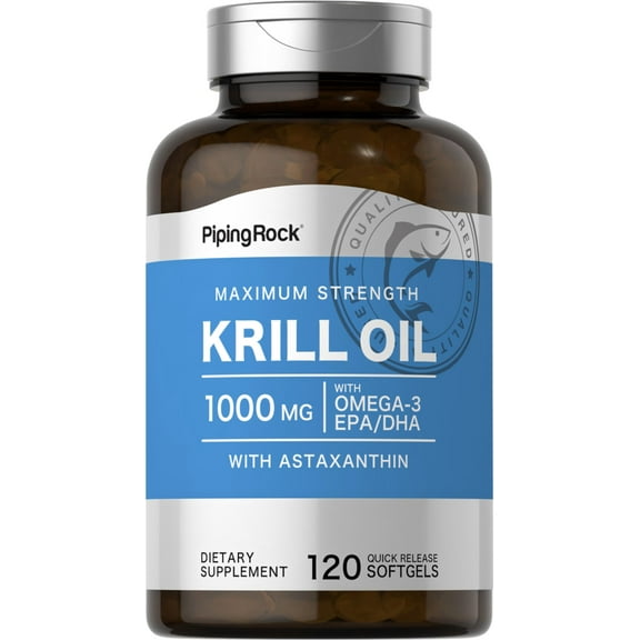 Krill Oil 1000mg | 120 Softgels | with Astaxanthin | by Piping Rock