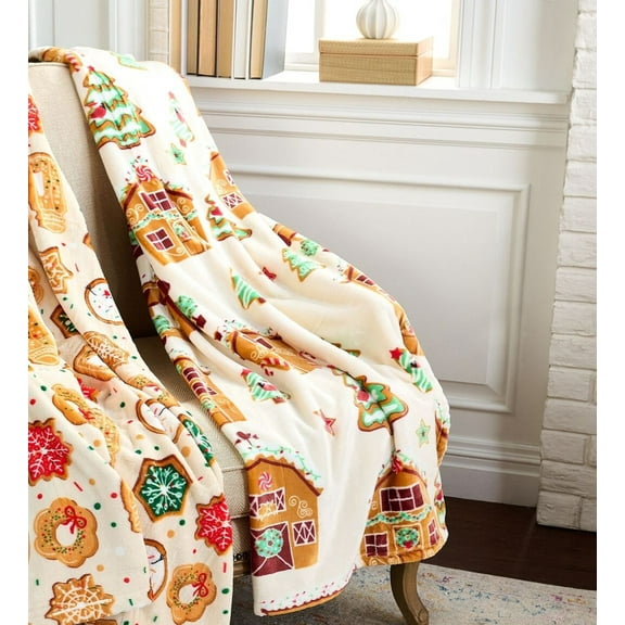 Kringle Express Holiday Printed Throw in Gingerbread House