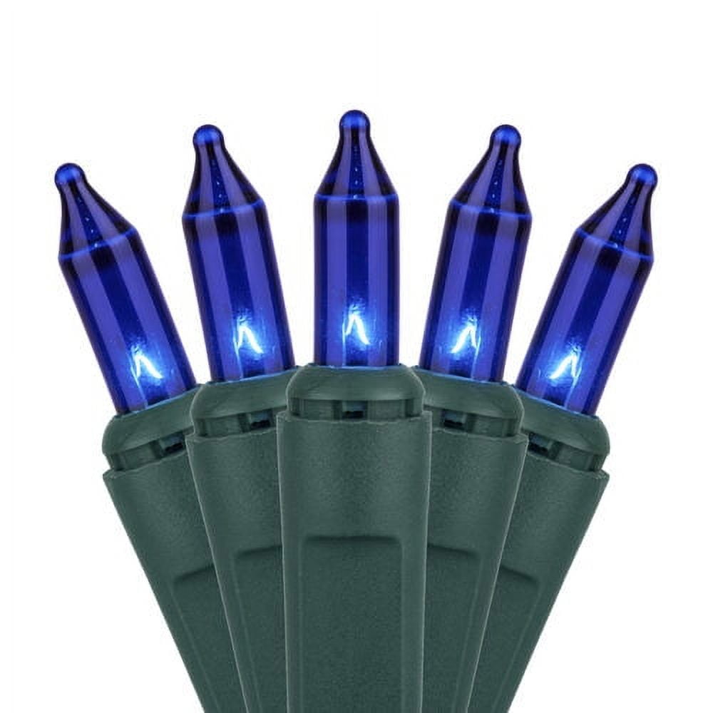 Kringle Traditions 100-Ct Indoor-Outdoor Christmas Blue Mini Lights Set - 50' Green Wire