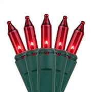 Kringle Traditions 100-Ct Indoor-Outdoor Christmas Valentines Day Red String Lights - 50' Green Wire