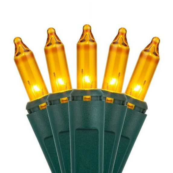 Kringle Traditions 100-Ct Indoor-Outdoor Gold Christmas Lights Mini Lights Set - 21' Green Wire