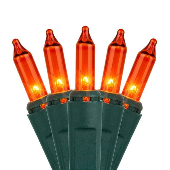 Kringle Traditions 100-Ct Indoor-Outdoor Orange Halloween Mini Lights Set - 21' Green Wire
