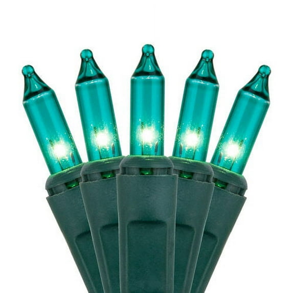 Kringle Traditions 100-Ct Indoor-Outdoor Teal Mini Lights Christmas Lights - 50' Green Wire