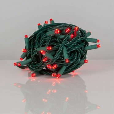 Kringle Traditions 5mm LED Red Christmas Lights, Mini LED String Lights; 50 Lights, Green Wire, 25ft (Balled Set)