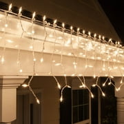 Kringle Traditions 8.5 ft 150 Clear Icicle Lights - Indoor/Outdoor House Lights for Christmas, Incandescent Outdoor String Icicle Lights Christmas House Outdoor Lights, White Wire