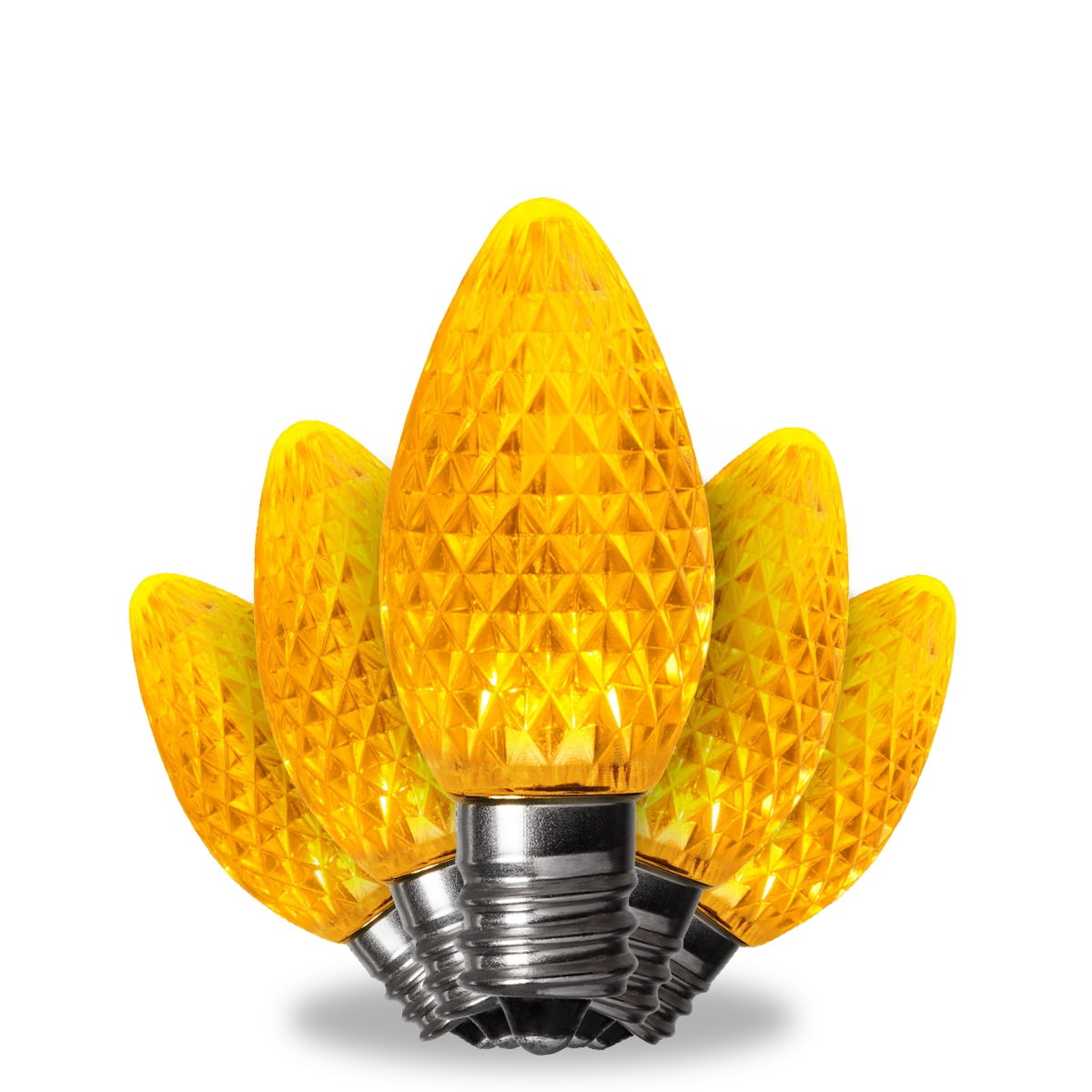 Kringle Traditions LED Christmas Light Bulbs, LED Bulbs Christmas LED Light Replacement Bulbs, Pack of 25, Dimmable SMD Shatter Resistant (Gold, C7 Bulbs / E12 Base)