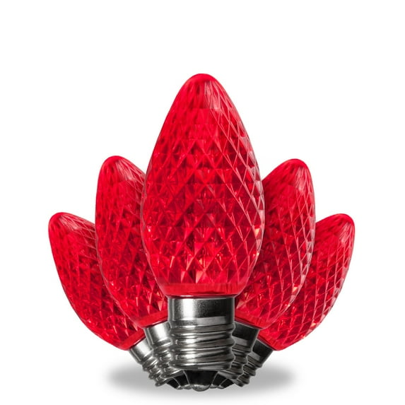 Kringle Traditions LED Christmas Light Bulbs, LED Bulbs Christmas LED Light Replacement Bulbs, Pack of 25, Dimmable SMD Shatter Resistant (Red, C7 Bulbs / E12 Base)