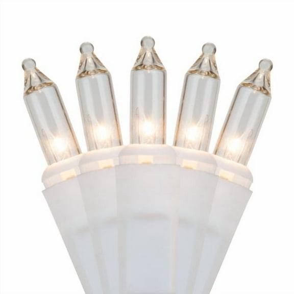 Kringle Traditions Mini Lights on White Wire, 50 Clear Indoor-Outdoor Christmas Lights, 2.5" Spacing