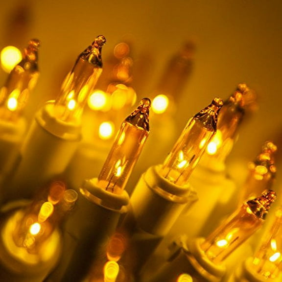 Kringle Traditions White Wire Gold Christmas Lights, Wedding Mini Lights, Home Party Lights - Canopy Outdoor Lights, White Wire Mini Lights (50 Lights, 17 Ft, Gold)