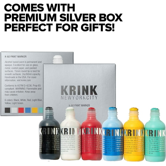 Krink K-60 Opaque Alcohol Ink Graffiti Paint Marker Box Set of 6 Colors
