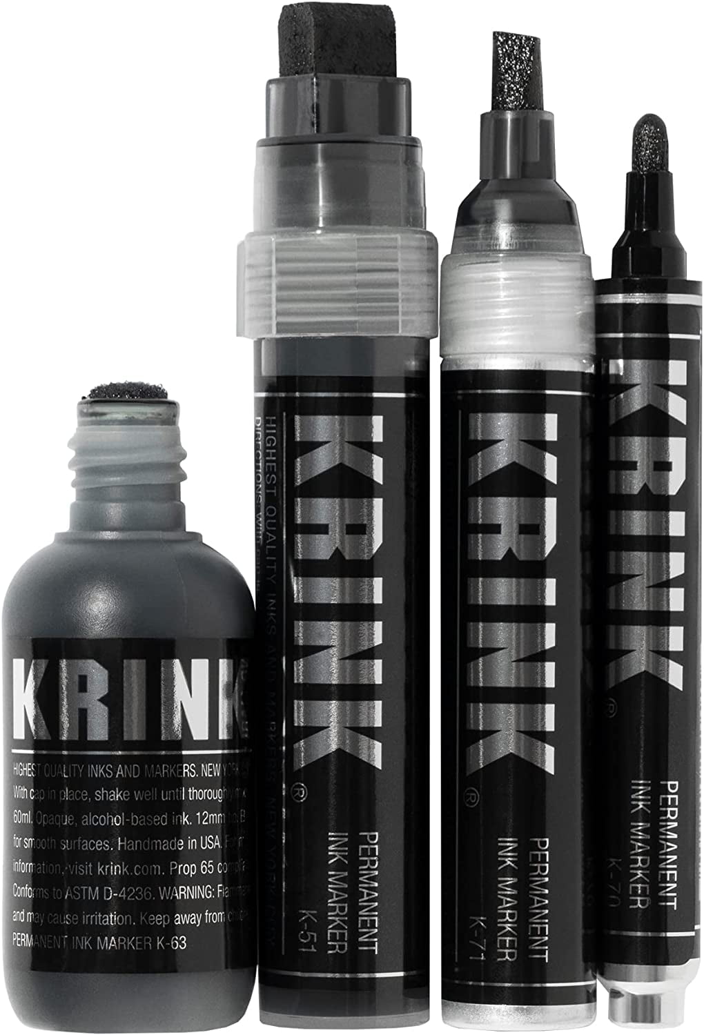 Krink Super Black Permanent Ink Markers - Set of 4