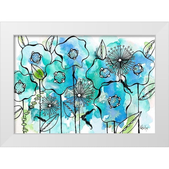 Krinlox 18x14 White Modern Wood Framed Museum Art Print Titled - Blue Tone Garden
