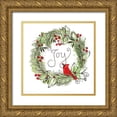 thumbnail image 1 of Krinlox 20x20 Gold Ornate Wood Framed with Double Matting Museum Art Print Titled - Joyful Cardinal Wreath, 1 of 4