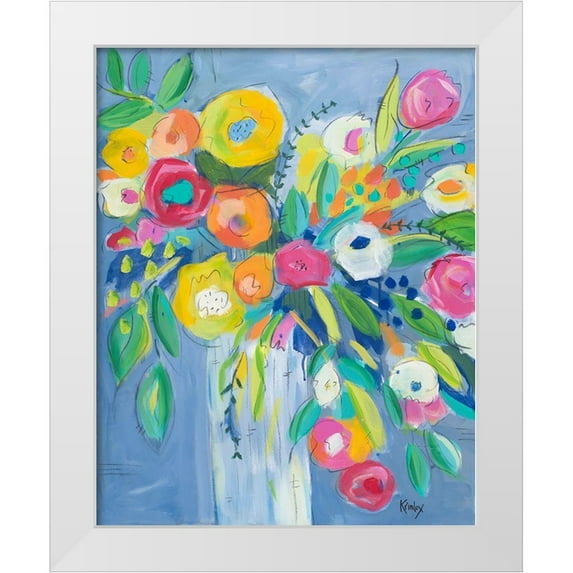 Krinlox 20x24 White Modern Wood Framed Museum Art Print Titled - Cheerful Blossoms