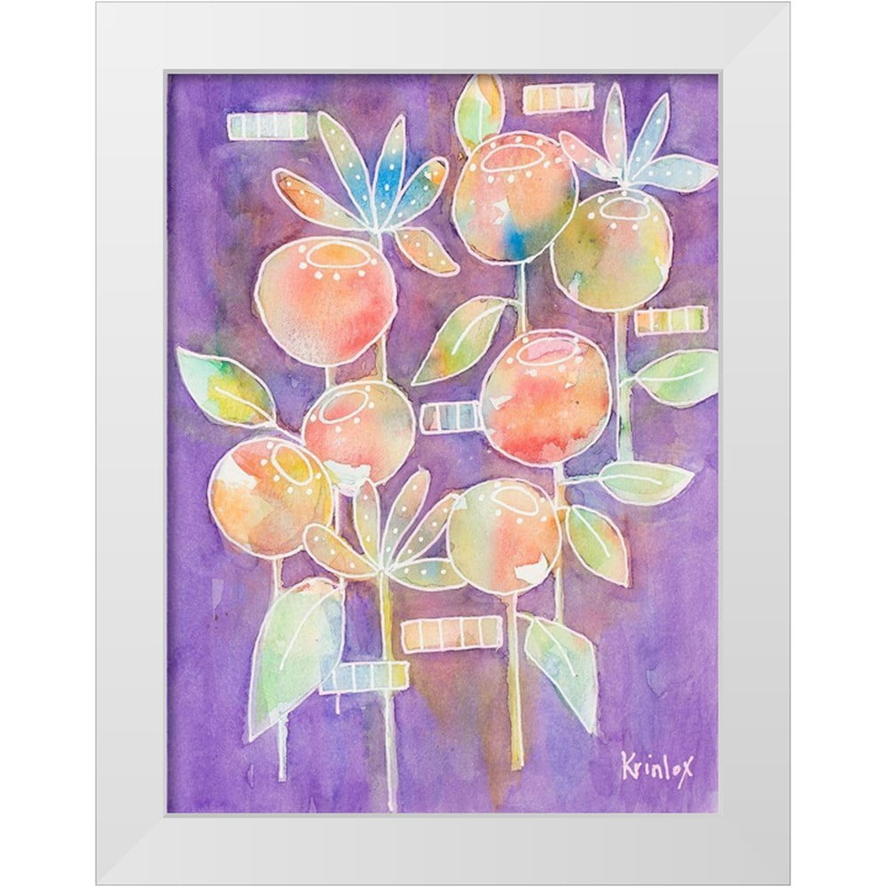Krinlox 25x32 White Modern Wood Framed Museum Art Print Titled Bubble Blossoms on Violet