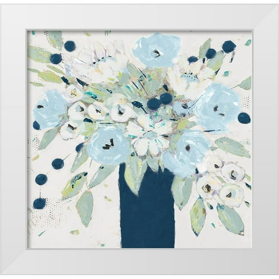 Krinlox 27x26 White Modern Wood Framed Museum Art Print Titled - Blue Bouquet Vase