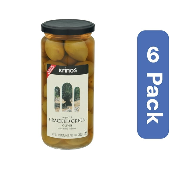 Krinos Cracked Green Olives 16 oz (Pack Of 6)