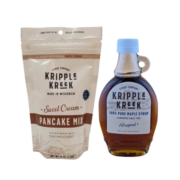 Kripple Kreek Pancake Mix & Pure Maple Syrup Breakfast Set, Sweet Cream Pancake Mix 1 lb + 100% Pure Maple Syrup 8 oz