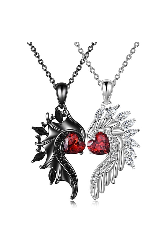 1/2 Pcs Couple Necklaces - Wing Shape Rhinestone Decor Love Symbolization Demon Angel Matching Necklace for Valentine's Day Gift Pendant Necklace