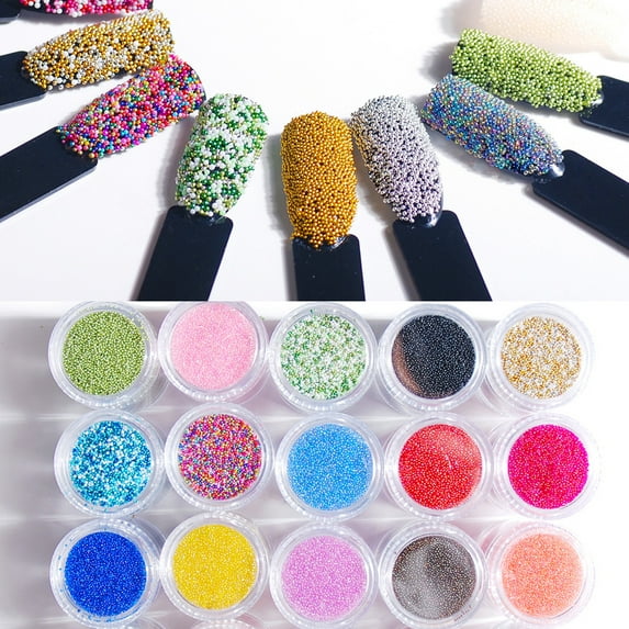Kripyery 1 Bottle Nail Caviar Beads Shining Colored Non-porous Mini Glass Bead DIY Nail Art Accessories Micro Beads Necklace Phone Case Decorations Manicure Supplies