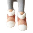 thumbnail image 1 of Kripyery 1 Pair Floor Shoes Socks Knitted Color Block Fuzzy Plush Lining Non-slip Silicone Keep Warm Cozy Winter Thermal Women Men Indoor Home Slipper Socks for Daily, 1 of 8