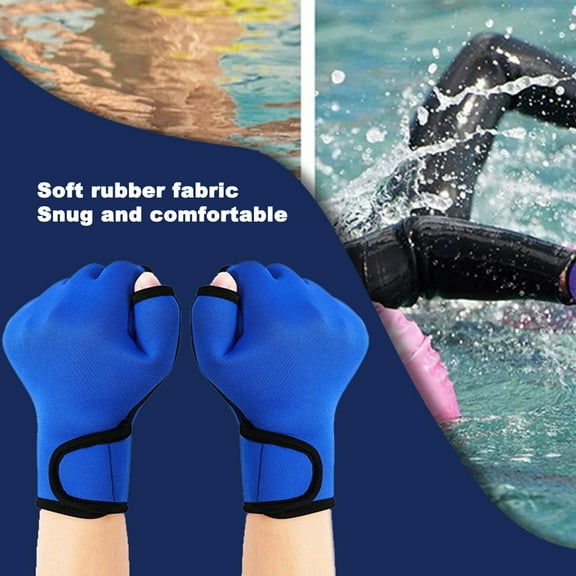 Kripyery 1 Pair Swimming Gloves Water Resistance Adjustable Wrist Strap Half Finger Aquatic Swimming Webbed Gloves for Water Sports