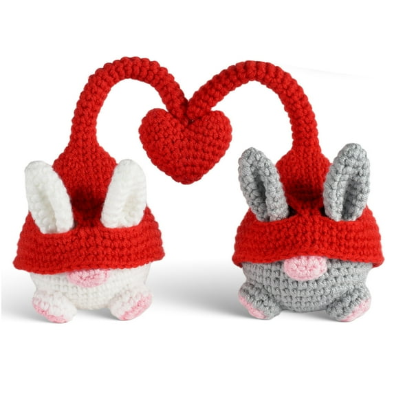 Kripyery 1 Set Crochet Knitted Doll Material Kit - Handmade Heart/Radish Elf Doll Plushies Ornament DIY Crochet Project