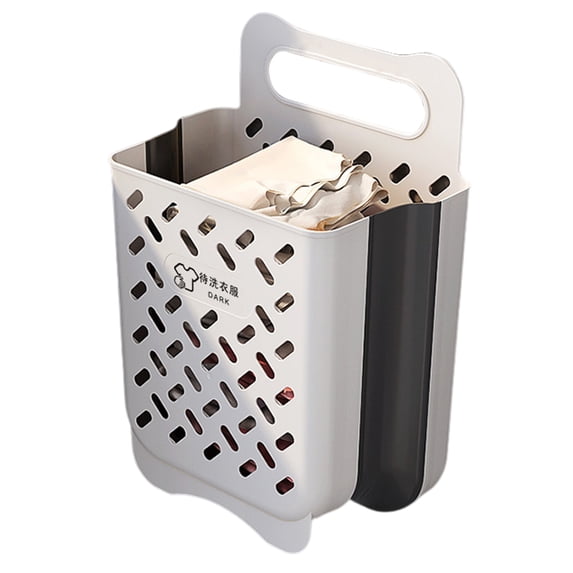 Kripyery 1 Set Laundry Basket Large Capacity Foldable Store with Handle Wall-Mounted Dirty Clothes Storage Basket Bathroom Supplies