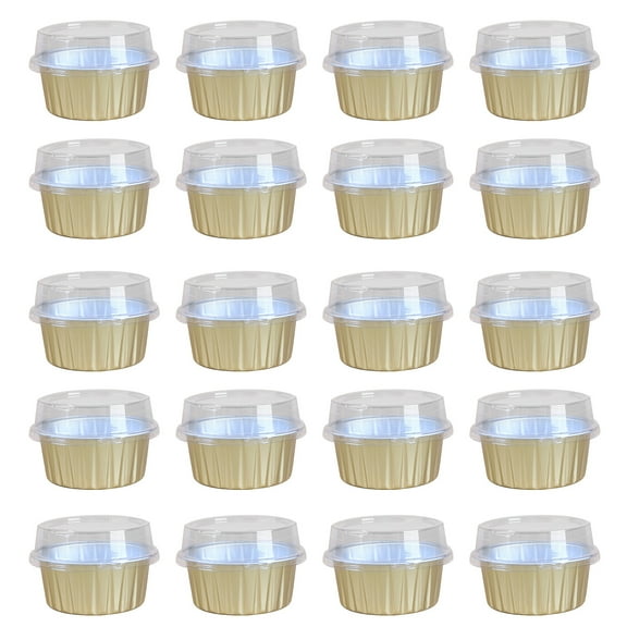 Kripyery 20Pcs Tinfoil Box with Lid Reusable Disposable Round Food Grade Non-Stick Oven Safe Cupcake Container Aluminum Foil Bowl Baking Mold Kitchen Supplies