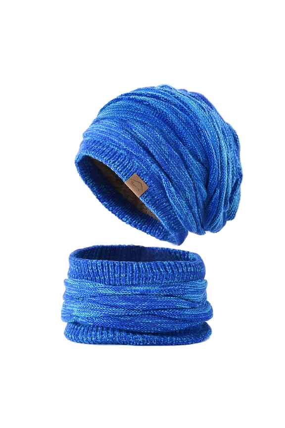 2Pcs/Set Adults Neck Warmer Hat Solid Color Thickened Stretchy Thermal Windproof Keep Warm Super Soft Autumn Winter Men Women Woolen Yarn Scarf Hat Kit for Shopping