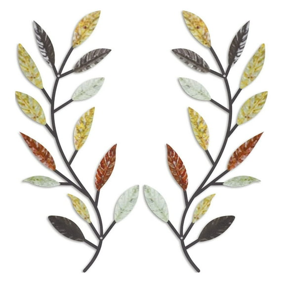 Kripyery 2pcs Symmetrical Leaf Wall Decor Set - Black Wrought Iron Scroll Sculpture, Elegant Above The Bed Wall Art