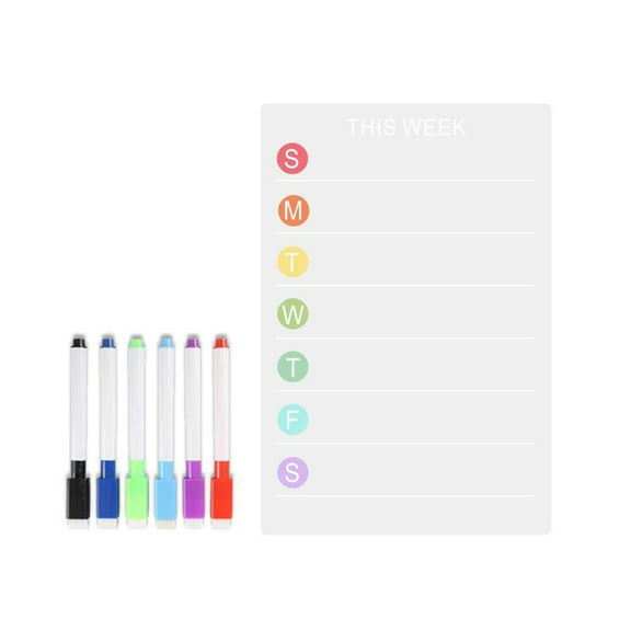 Kripyery Acrylic Magnetic Meal Planner Refrigerator Board Set with 6 Markers Clear Weekly Calendar To-Do List Shopping List Reminder Board Dry Erase Board