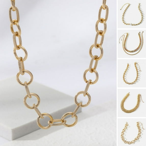 Kripyery Adults Necklace Multi-layer Punk Hip-hop Golden-plated Hypoallergenic Fashion Jewelry Alloy Men Women Link Chain Necklace for Daily