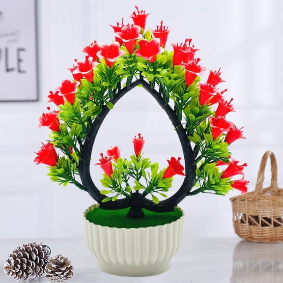 Kripyery Artificial Bonsai Realistic Fresh-keeping Plastic Elegant Fake Wedding Lily Flower with Pot Gardening Supplies