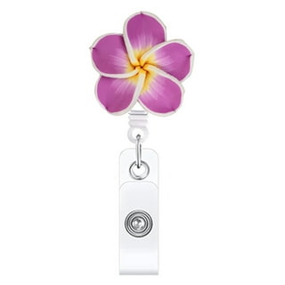 Andaz Press Retractable Badge Reel Holder with Clip, Blush Pink and Cream Flowers, Floral Monogram S, Size: Large, White