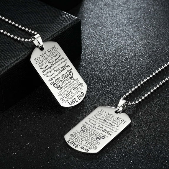 Kripyery Ball Chain Hip Hop Guard Necklace Titanium Steel To My Son Tag Sweater Necklace Jewelry Accessory