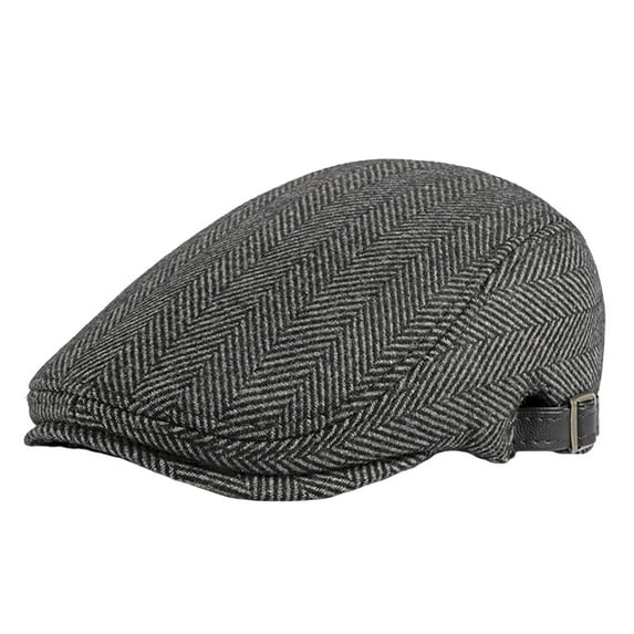 Kripyery Beret Cap British Style Retro Striped Flat Top Short Brim Decorate Breathable Men Plaid Flat Newsboy Hat for Reunion