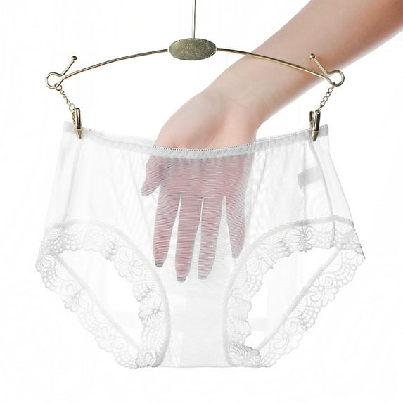 Kripyery Breathable See-through Women Panties - Soft Stretch Mid Waist Sexy Ladies Briefs Underpants with Floral Lace - Daily Life Underwear