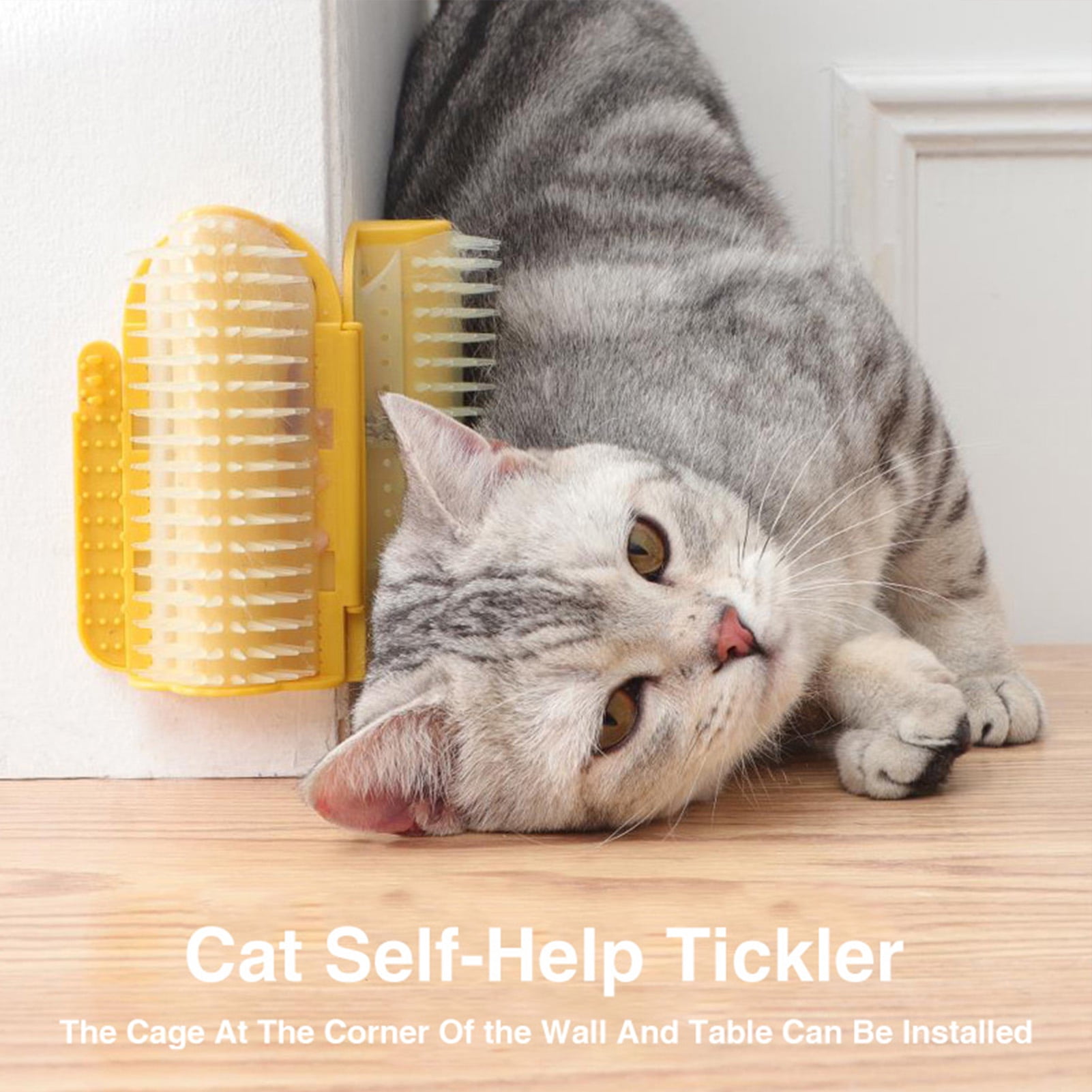 Kripyery Cat Self Groomer Paste Installation Remove Hair Cleaning Soft Brush Head Pointed Massage Scratch Great Stickiness Cat Brush with Catnip for Cat