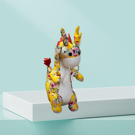 Kripyery Chinese Dragon Zodiac Mascot Doll Colorful Flower Prints 3D Dragon Horn Year of 2024 Cartoon Dragon Plush Toy Soft Stuffed Animal Doll Festival Home Decoration New Year Gift